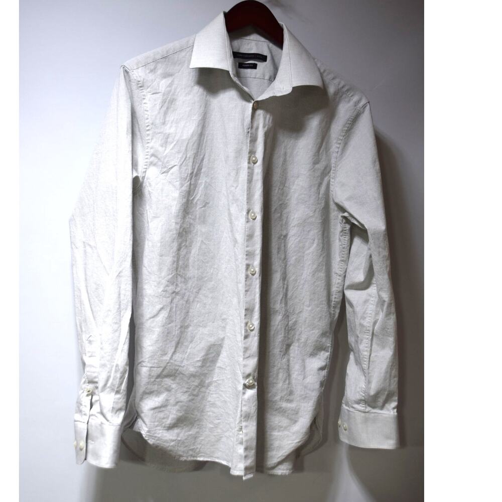 John Varvatos USA Modern Fit White Micro Dot Dress Shirt 15.5 Cotton Elastane